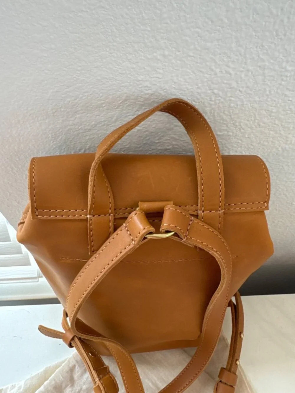 Abby Drawstring Backpack Parker Clay Rust Brown Leather Adjustable Straps Made I